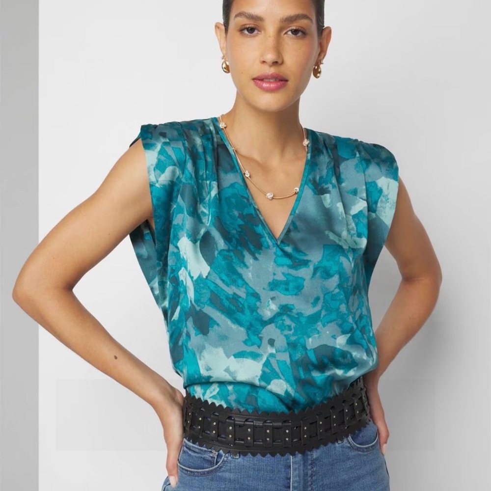 White House Black Market Teal Floral Blouse